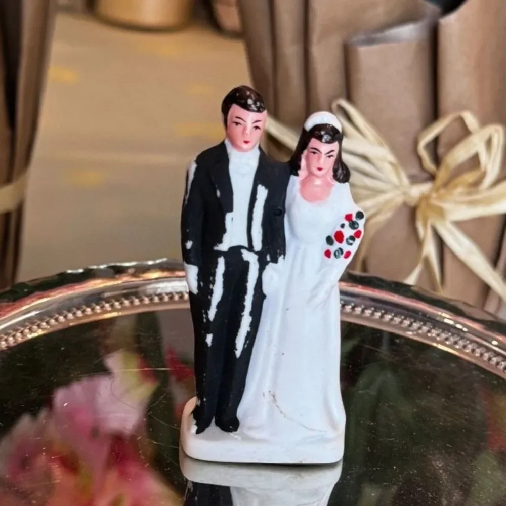 Vintage porcelain wedding cake topper Bride and Groom